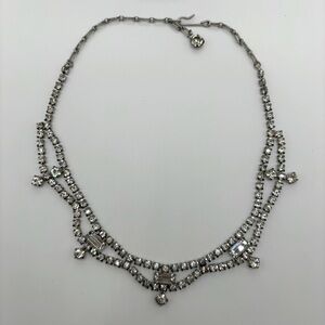 Vintage crystal necklace silver tone